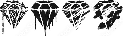 grunge diamond silhouettes set rough distressed gemstone shapes with textured vintage