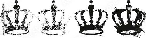 set of four vintage black crowns silhouettes with grunge and distressed textures