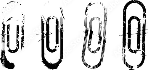 grunge black paperclip icons with distress texture in simple linear