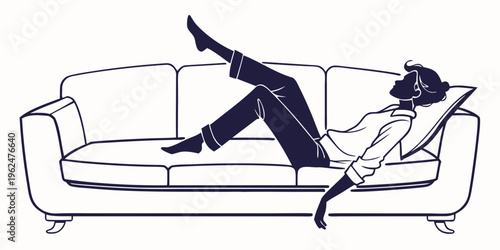 A person relaxing on a vintage sofa with a book and a cup of tea.