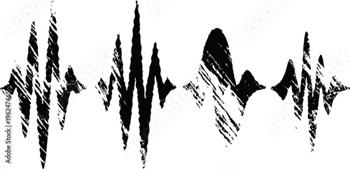 Grunge sound wave set distressed audio waveform icons rough music equalizer signals design