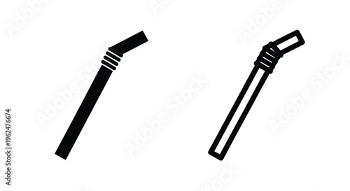 Two black silhouettes of drinking straws angled on a white background
