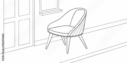 A modern chair with a curved backrest and three legs placed near a window.