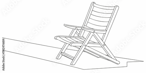 A white wireframe beach chair with a footrest, positioned on a slope