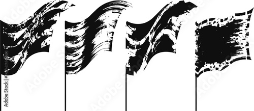 waving grunge flags silhouettes with distressed textured surfaces on flagpoles