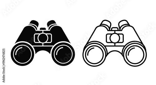 Black and white illustration of two pairs of binoculars