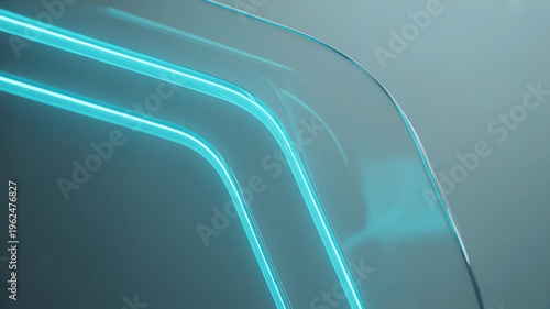 Abstract 3D Blue Neon Geometric Glass Structure on Dark Background for Technology and Future Innovation