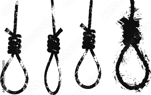 grunge noose rope set with distress texture for vintage or horror design concept