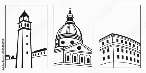 Three distinct architectural styles showcased in a single image