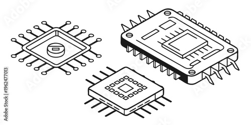 An illustration showcasing three different types of integrated circuits.