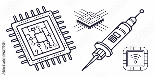 Illustration of various electronic components and a soldering tool