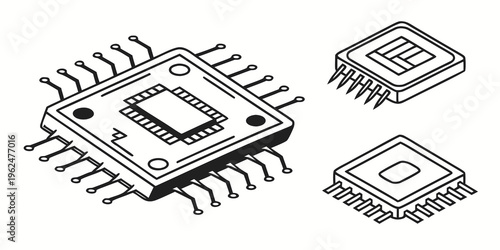 Assorted integrated circuit chips displayed in a linear arrangement
