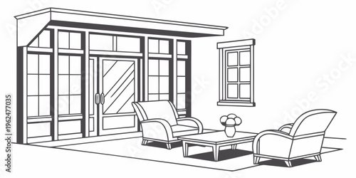 A cozy patio setup with comfortable chairs and a potted plant