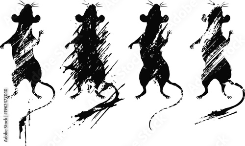 abstract black rat silhouettes grunge animal shapes with textured brush strokes artistic rodent design elements