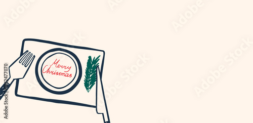 Background with empty space and christmas table setting. Vector illustration