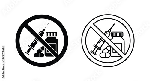 No vaccinations allowed prohibition signs depicting syringes and medicine