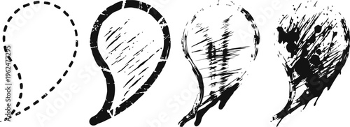 progressive grunge speech bubble icons in vector style, dashed and scratched design elements