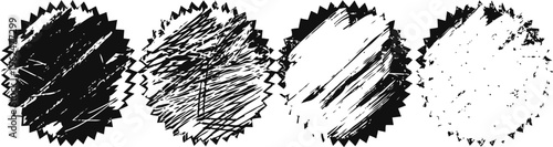 set of four grunge round stamps with rough textured edges and distressed scratched patterns