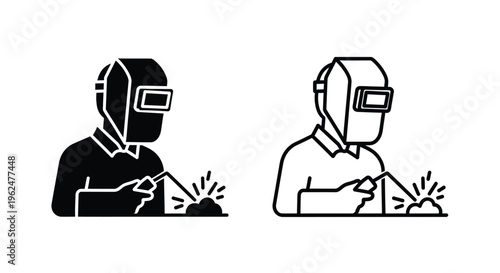 Welder icon set black solid and white outline variations shown