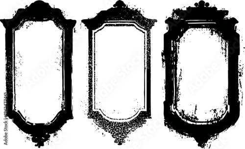 Vintage ornamental frames set with floral and decorative elements antique borders in black and white