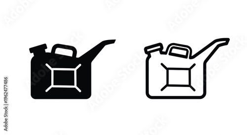 Two black and white illustrations of a portable fuel container