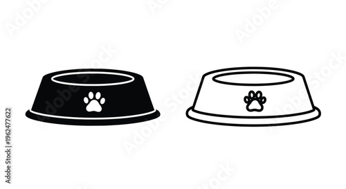 Black and white illustration of two pet food and water bowls