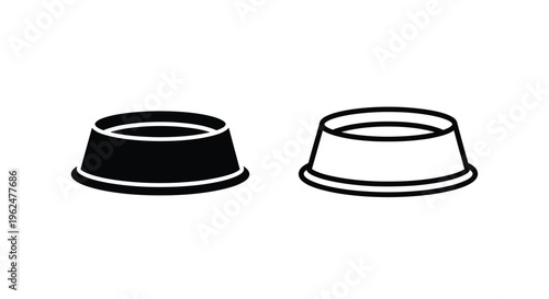 Two simple black and white illustrations of pet food bowls