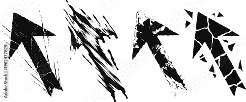 grunge arrow set with distressed and cracked texture four black directional arrows pointing up and left