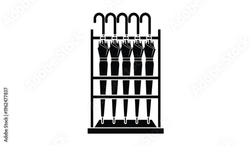 Silhouette of a multi tiered tool rack with gardening tools
