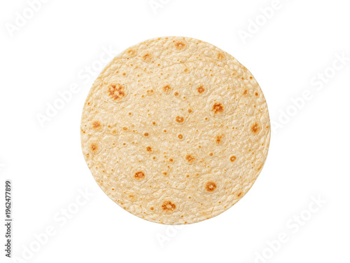 Photography Top view round flour tortilla flatbread isolated on white background