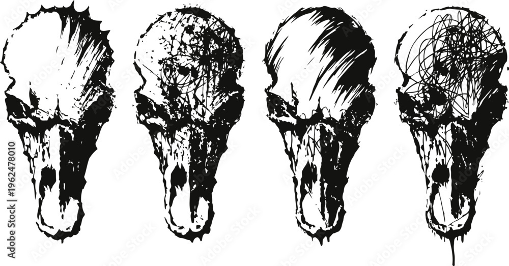 Fototapeta premium vintage anatomical drawings of bird skulls with detailed shading and texture variations