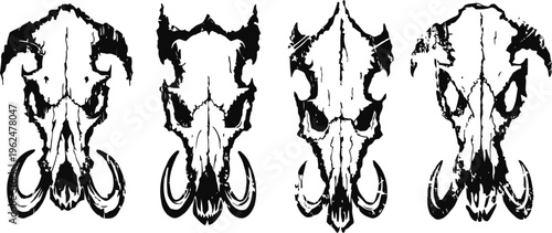 black and white wild boar skull illustrations detailed animal cranium collections tattoo design set