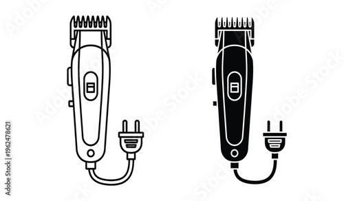Electric hair clipper silhouette illustration with cords and plugs