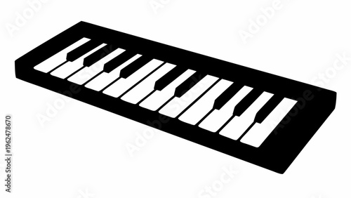 Black piano keyboard silhouette on white background musical instrument icon graphic resource for design