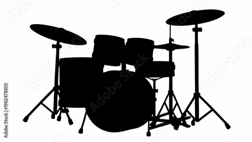 Drum set silhouette icon black music instrument vector drum kit symbol for band music graphics