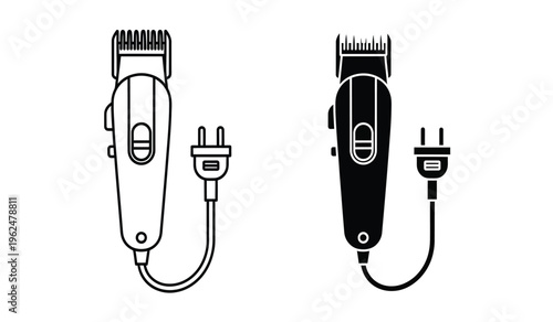 Electric hair clipper silhouette illustration with cords and plugs