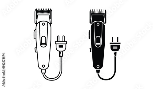Silhouette of electric hair clippers with cords and plugs