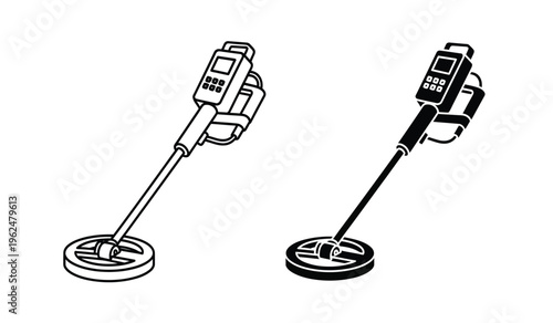 Silhouette of two metal detectors with coil and control box