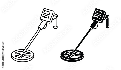 Silhouette illustration of two metal detectors with distinct designs and features