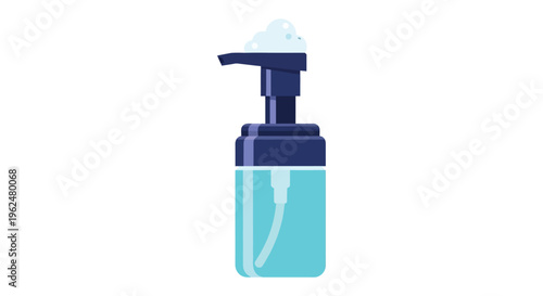 Blue hand sanitizer dispenser with foam on top in modern minimalistic style for healthcare