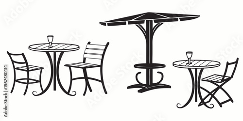 A variety of outdoor furniture including tables and chairs for a cozy patio setting.