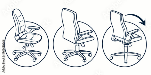 Illustration of a swivel chair with adjustable height and backrest