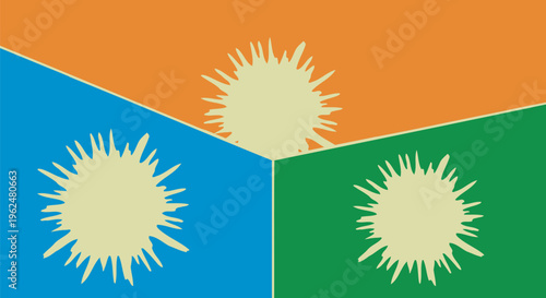 Vibrant comic style sunburst artwork with tripartite color scheme
