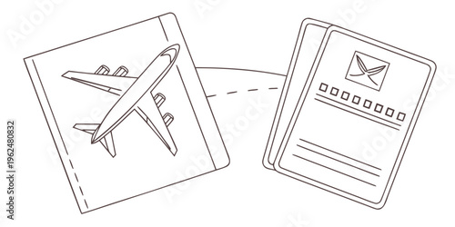 Image showcasing a travel document and an airplane ticket illustration.
