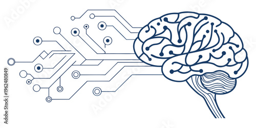 Illustration of a brain connected to a network of nodes and lines