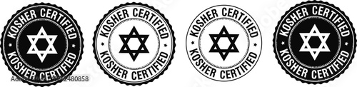 Four black and white magen david seals with hebrew text