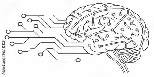 Illustration of a brain connected to a circuit board representing artificial intelligence