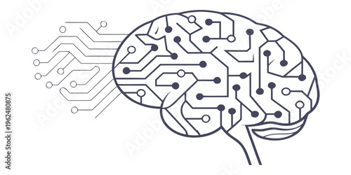 Intricate illustration of a human brain with circuit board patterns and connections.