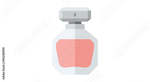 Pink perfume bottle in minimalist flat design with soft pastel colors in simple illustration for beauty branding