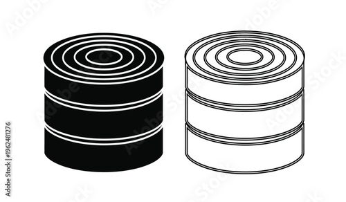 Black and white illustration of two cylindrical objects with spiral designs silhouette
